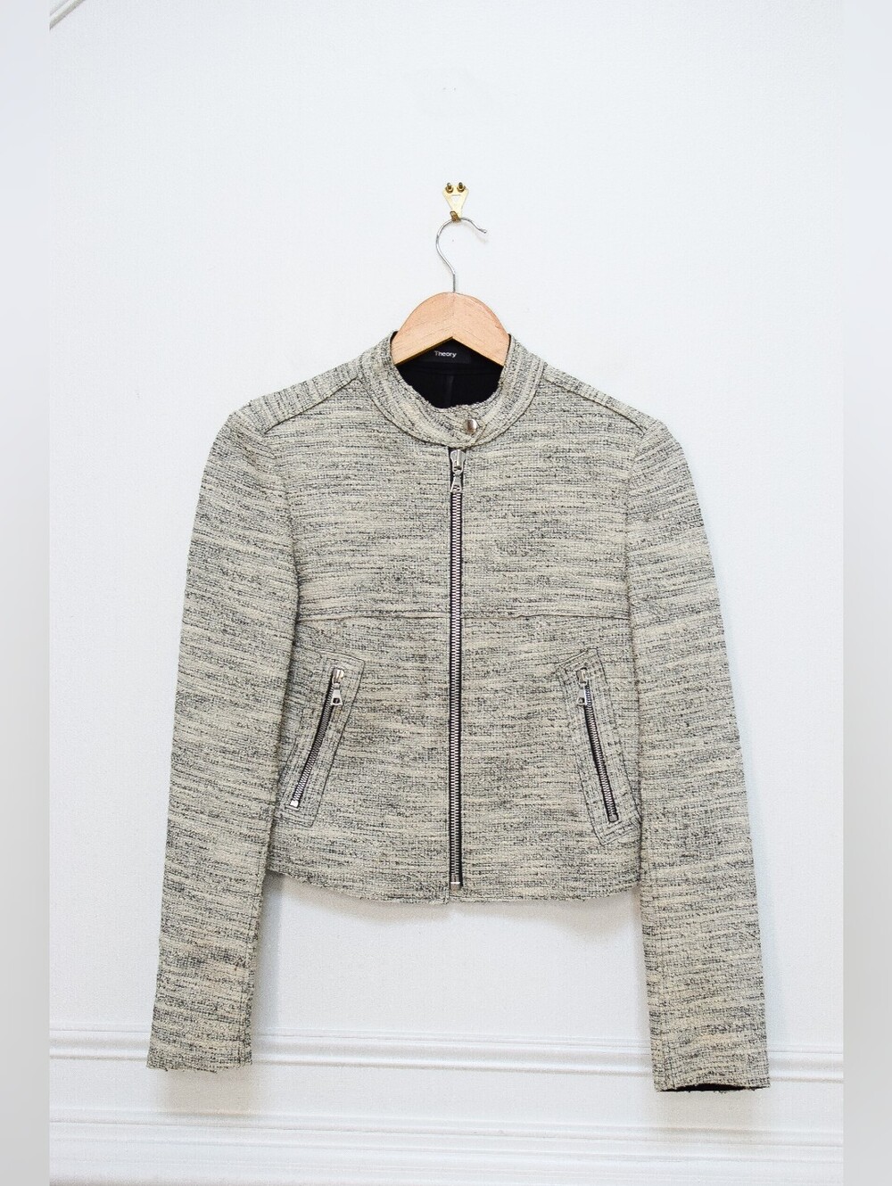 Theory Bavewick K Branson Tweed Boucle Moto Jacket Blazer Size S Capsule Office - Picture 4 of 9